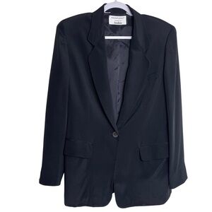Vintage Anne Klein II 100% Black Silk Blazer Made in Hong Kong Sz 6
